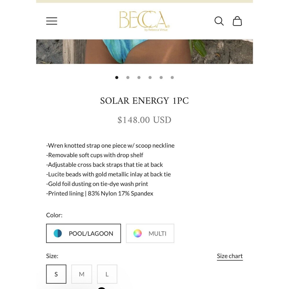 NWT BECCA Standard Solar Energy 1pc Swimsuit Pool Lagoon Size Large $149 MSRP - Picture 8 of 8